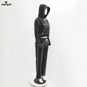 Conjunto Deportivo de Invierno para Mujer, 100% Algodón, Estilo Urbano, Ajustado, de Alta Calidad, con Cintura Elástica y Diseño Sólido en Contraste de Color - Product Image 5