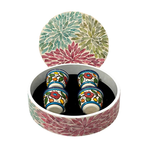 Boîte ronde artisanale de luxe avec incrustation de nacre colorée et motif mosaïque floral pour cadeaux de luxe pour le Ramadan et l'Aïd - Product Image 3