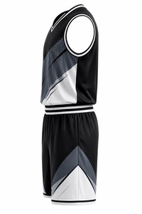 Ensemble de maillots de basketball pour hommes, manches courtes, col en V, sangle en T, taille élastique, évacuation de l'humidité, imprimé par sublimation, motif uni - Product Image 2