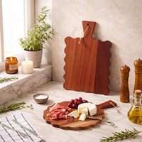 Lot de 2 planches à découper en bois d'ébène festonnées avec poignée, planches à découper en bois d'ébène à bords ondulés, planches de service pour le pain, vente en gros