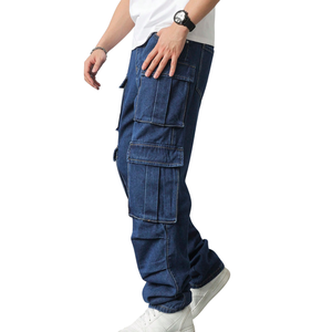 Pantalones Vaqueros Cargo Azules para Hombre, Corte Relajado, Multibolsillos, Pierna Recta, Jeans Utilitarios, Ropa Casual de Calle, Pantalones para Uso Diario, Moda - Product Image 2