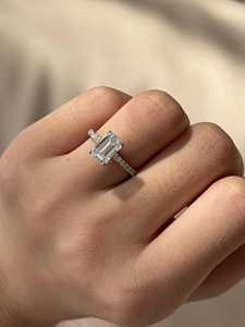 2 CT <b>Emerald</b> Cut Diamond Pave <b>Band</b> Engagement <b>Ring</b>, E-VVS1 IGI Certified <b>Emerald</b> Lab Grown Diamond Hidden Halo <b>Ring</b> - Product Image 5