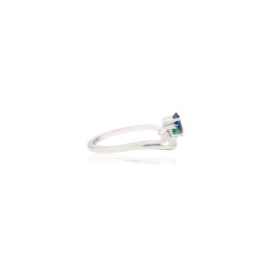 925 Sterling <b>Silver</b> Rhodium Plated Oval Sapphire & <b>Emerald</b> Two Stone Wedding <b>Ring</b> Luxury Handmade Fine Wholesale Jewelry - Product Image 5