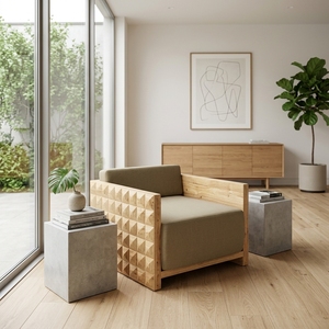 Sillón Individual Moderno de Madera con Diseño Geométrico 3D, Silla Decorativa de Lujo Minimalista para Sala de Estar, Muebles de Exportación - Product Image 2