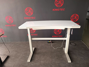 Bureau d'ordinateur Lumetal à hauteur réglable avec surface en verre et panneau de commande, blanc, poste de travail moderne pour bureau, structure en métal - Product Image 2