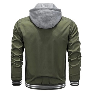 Blouson bomber à capuche vert olive pour homme, coupe classique, coupe-vent, couleur unie, 100% laine, logo sur le devant, vêtement d'automne - Product Image 3