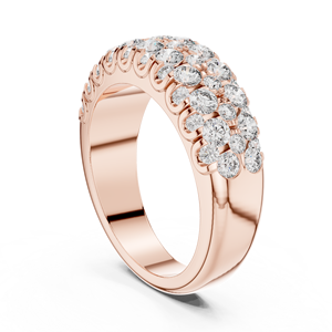 Bague en or avec grappe de diamants, Bague de luxe à large bande et plusieurs rangées de diamants pour anniversaire, Bijou élégant en diamant pour femme - Product Image 5