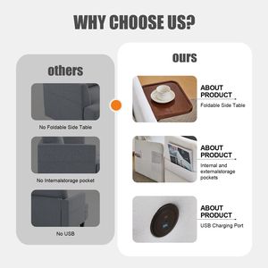 Canapé-lit convertible 3-en-1 pour adulte avec table pliante pratique et port USB Type-C, fauteuil-lit escamotable - Product Image 6