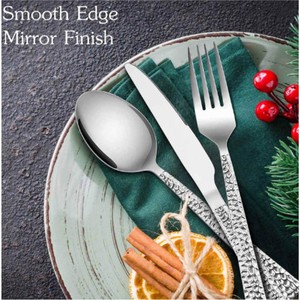 Juego de Cubiertos de Acero Inoxidable Martillado de Lujo, 24 Piezas, Juego de Cubiertos Plateados con Acabado Espejo, Juego de Vajilla Ecológico para Cocina - Product Image 5