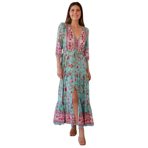 Vestido Maxi Smocked Estampado de Moda para Mujer - Product Image 1