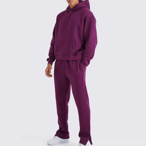 Wholesale Custom Logo Sweat Suit Luxury <b>Plain</b> Blank Baggy Jogger Sweatpants And <b>Hoodies</b> Set Custom Outfits Tracksuit For Men - Product Image 6