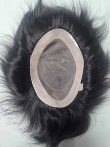 Toupee de Cabello Liso Negro con Base de Encaje BD y Monofilamento, Parte Central, Cabello Remy Indio de 28mm, Nudos Invisibles, 130% de Densidad - Product Image 1