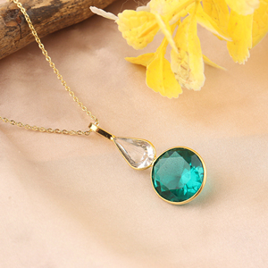 Elegant Green Quartz Faceted Stone Pendant Wholesale Brass <b>Cable</b> Chain 18k Gold Plated Bezel Set Minimalist Wedding Necklace - Product Image 6