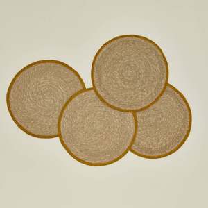 Vente en gros de sets de table ronds en jonc de mer naturel tressé à la main, écologiques, avec bordure moutarde, pour la décoration de la maison - Product Image 5
