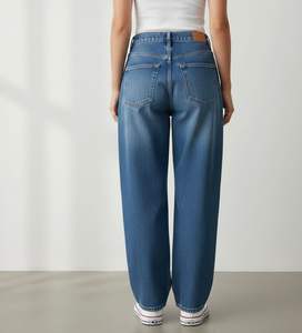 Jeans de Mezclilla Holgados de Cintura Alta para Mujer, Hechos a Medida, 100% Algodón, Transpirables, Ecológicos, de Alta Calidad, Marca Privada, Más Vendidos - Product Image 2