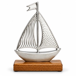 Objet décoratif oiseau d'arbre argenté avec bol gravé, base en bois, décoration traditionnelle pour table de maison, accent décoratif métallique - Product Image 1