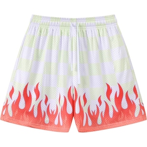 Shorts pour hommes en mesh imprimé flamme, taille élastique, séchage rapide, pour le sport, la course, la gym, les entraînements, le streetwear décontracté - Product Image 5