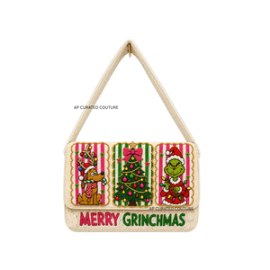 Sac à bandoulière en toile brodée Grinch, motif rayé vert, sac à main tendance pour femme, bandoulière unique, toutes saisons, usage quotidien - Product Image 4