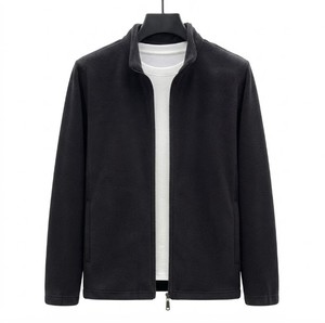 Chaqueta de forro polar negra sólida para hombre, con cuello alto y cierre de cremallera, informal, cálida para invierno, tipo plumífero, venta al por mayor - Product Image 2