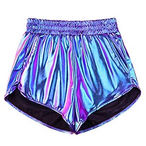 Pantalones Cortos de Cintura Alta para Mujer, de Poliéster/Algodón con Revestimiento de PU, Cierre con Cordón, Diseño de Dibujos Animados, Ropa de Club, Acabado Metálico Brillante - Product Image 3