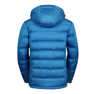 Men's Blue Hooded Winter Puffer <b>Jacket</b> With Zipper Closure Windproof Casual <b>Thick</b> Polyester Filling Regular Fit - Product Image 3