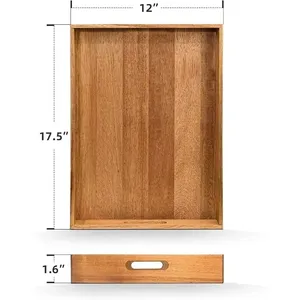 Plateau de rangement en bois rectangulaire, design moderne et luxueux, empilable, finition polie, à un seul niveau, compatible lave-vaisselle, grande capacité, pour un rangement soigné - Product Image 2