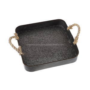 La bandeja de metal galvanizado más vendida con asas de cuerda resistentes para servir la decoración y la exhibición ofrecida en una gama de diseños y tamaños - Product Image 4