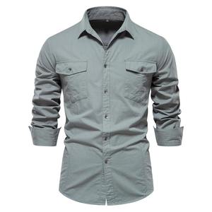 Nouvelle chemise décontractée pour homme en coton 100% avec poche, style automne, couleur unie, coupe ajustée, manches longues, confortable, logo personnalisé - Product Image 5