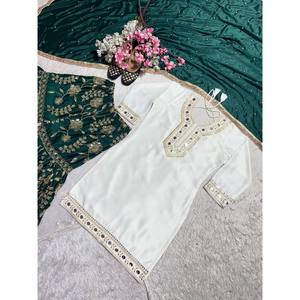 Ensemble haut et sharara pour femmes, vêtements de soirée, avec travail de miroir en papier à la main - Product Image 2