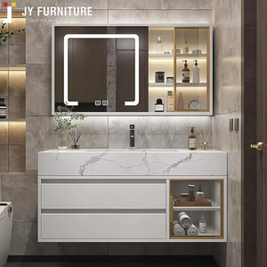 Ensemble de meuble-lavabo de chambre moderne sur mesure JY Project Vietnam, en contreplaqué, avec vasque intégrée, design européen de luxe en marbre et bois, Binh Duong - Product Image 2