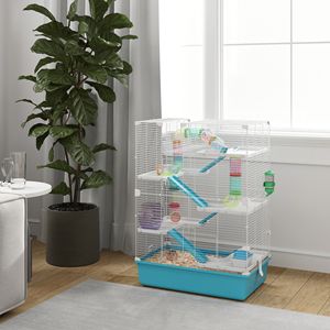 Gabbia per Criceti a 6 Piani Azzurra con Tubi, Tunnel, Casetta, Ruota, Ciotola per Cibo, Bottiglia d'Acqua e Rampe per Criceti Nani e Piccoli Animali - Product Image 2