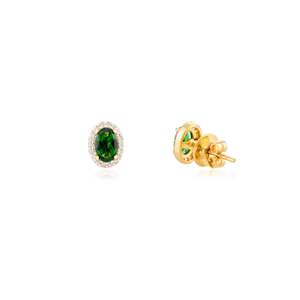 Boucles d'oreilles clous en or blanc 14 carats avec tourmaline verte taille coussin et halo de diamants - Product Image 5