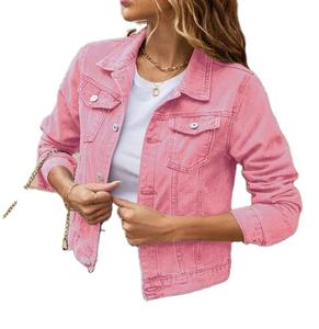 Chaqueta Vaquera Rosa Desgastada para Mujer, Transpirable, Cortavientos, de Secado Rápido, Informal de Primavera, con Estampado Puff, Servicio OEM, Acabado - Product Image 4