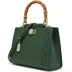 Bolso de Mano Personalizado 2026, Portátil, de Cuero PU, con Asa de Bambú, Decoración de Jade, Cuadrado, Clásico, de Diseño para Mujer - Product Image 5