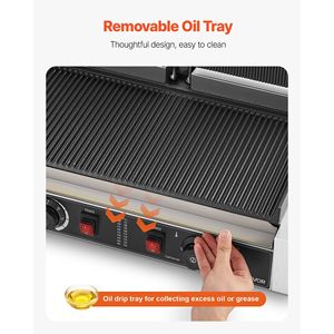 Griglia Elettrica Commerciale per Panini 3600W in Acciaio Inox, Doppia Piastra per Sandwich con Controllo della Temperatura e Maniglia per Attrezzature da Cucina - Product Image 4