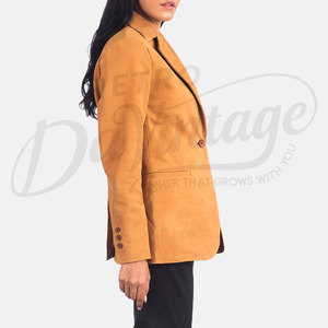 Chaqueta Blazer de Cuero Genuino para Mujer, Corte Entallado, Piel de Oveja Premium, Ropa Exterior Formal, Casual y de Negocios, Abrigo de Cuero a la Moda - Product Image 4