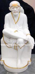 Statue exclusive du Seigneur Sai Baba en marbre blanc, la plus belle, faite à la main, en position assise, finition soignée, pour la décoration de temple ou de maison. - Product Image 2
