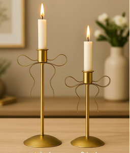 Juego de Portavelas de Latón Dorado Hecho a Mano, 2 Soportes para Velas Cónicas, Decoración Minimalista para el Hogar, para Mesa de Dormitorio, Sala de Estar, Navidad, Pascua - Product Image 6