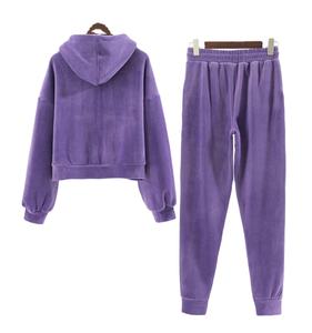 Conjunto Casual de Dos Piezas para Mujer, 2 Piezas, Sudadera con Capucha de Forro Polar Ecológico, Cierre de Cremallera, Patrón Bordado, Decoración con Botones, Traje Grueso - Product Image 6