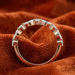 แหวนแต่งงานโรแมนติกชุบทองคำชมพู 14K ประดับเพชรโมอิสซาไนต์ทรงมาร์คีส์และทรงกลม แหวนนิรันดร์เงินแท้ 925 ประดับเพชรสลับกัน - Product Image 3