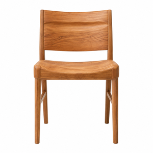 Chaise de salle à manger contemporaine en teck massif, écologique, avec assise sculptée et dossier ergonomique incurvé pour mobilier de maison et appartement - Product Image 1