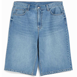 Wholesale OEM Men's Solid Casual Denim Shorts 100% Cotton Breathable Eco-Friendly <b>Elastic</b> Waist Gym Quick Dry Summer Wear Cheap - Product Image 1