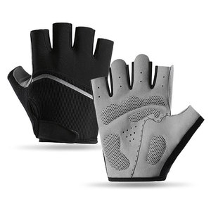 Gants de cyclisme mi-doigts antidérapants, extensibles, respirants et légers, unisexes, été, polyester, fermeture à enfiler, rouge, noir, blanc, gris - Product Image 1