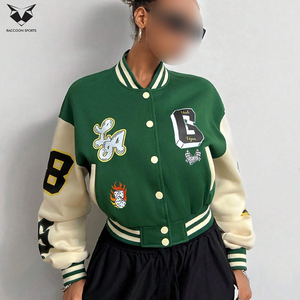 OEM ODM Winter Going Out Casual Hip-Hop Letter Print Contrast Color Long Sleeve Green Color College Baseball Varsity Jackets - Product Image 4