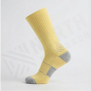 Yellow Crew <b>Socks</b> Solid Color Knitted Breathable Casual Daily Wear Adult Size Standard Thickness - Product Image 3