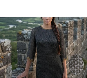 Robe en maille de chaîne en acier inoxydable plaqué or, design soudé, style antique, armure complète 3D - Product Image 1