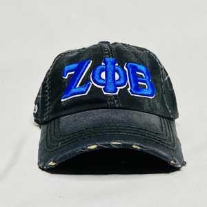 หมวกยีนส์สีดำ Zeta Phi Beta แบบขาดๆ ปักลาย ZPB หมวกเบสบอลสำหรับชมรมนักศึกษา สายปรับได้ สไตล์ลำลอง หมวกผู้หญิงทันสมัย - Product Image 1