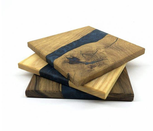 Sous-verres et porte-gobelets classiques écologiques en bois et résine époxy, 4x4 pouces, carrés, pour la cuisine - Product Image 2