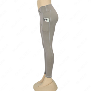 Mallas de Yoga transpirables de cintura alta OEM, pantalones de Cintura elástica de LICRA/poliéster sin costuras a medida, mallas de Yoga sólidas de cintura alta - Product Image 4