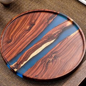 <b>Round</b> Ocean Resin Wooden Serving <b>Tray</b> Luxe Epoxy Resin & Wood <b>Round</b> <b>Tray</b> Handmade River Resin Wooden <b>Tray</b> - Product Image 1